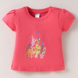 Tango Single Jersey Knit Half Sleeves Top with Animal Birds & Butterfly Print - Dark Pink-image-87