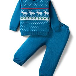 Babyhug Knit Full Sleeves Sweater Set with Christmas Fair Isle Design - Teal Blue-picture-41