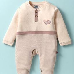 Mini Taurus Interlock Knit Full Sleeves Romper with Aeroplane Embroidery - Beige-image-94