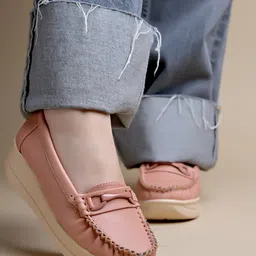 Shoetopia Colour Blocked Abstract Applique Detailed Loafers - Peach-picture-29