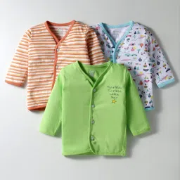 OHMS Single Jersey Knit Full Sleeves Front Open Jhablas with Stripe & Travel Print Pack of 3 - White Light Green & Light Orange-picture-36