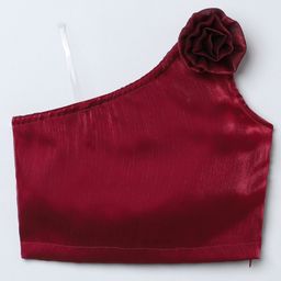 Taffykids Organza Woven One Shoulder Floral Applique Detailed Shimmered Crop Top - Wine-image-36