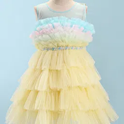 Enfance Sleeveless Ruffle Detailed & Beads Embellished Layered Knee Length Dress - Yellow-picture-18