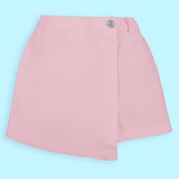 Kiddopanti Cotton Woven Solid Overlapped Skort - Pink-image-4