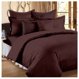 BhaiJi Bedsheet 180 TC Double Bed Sheet Queen size Microfiber With 2 Pillow covers - Coffee Stripe Flat-image-109