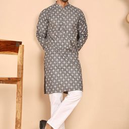 Anouk Rustic Men Geometric Printed Regular Pure Cotton Kurta with Pyjamas-13