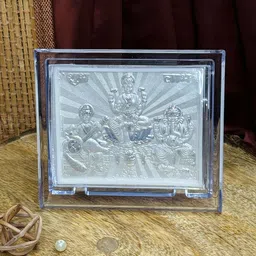 ABDESIGNS Silver Toned & Transparent Lord Laxmi Ganpati & Saraswati Table Photo Frame-20