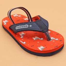 Cute Walk by Babyhug Flip Flops with Back Strap Zebra Print - Orange image 2