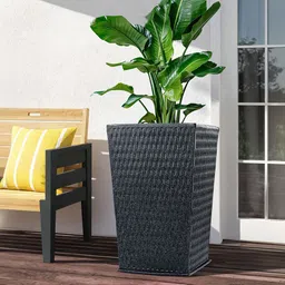 Kuber Industries Black 2 Pieces Textured Roto Mould Matrix Tower Flower Planters With Tray-18