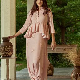 Pasha Women Coral Peplum Dhoti Jumpsuit-image-4