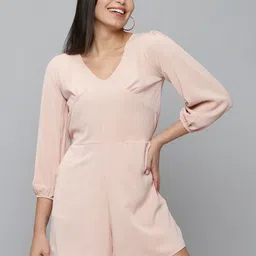 SHOWOFF Women Solid  V-Neck Three-Quarter Sleeves Jumpsuit-image-52