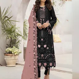 ODETTE Floral Embroidered Semi-Stitched Dress Material-image-83