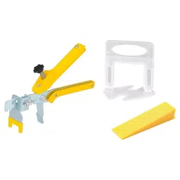 TileMaster 300 Pcs Tile Leveling Spacer Clip with 100 Wedges and Plier Combo 3 mm Non-Magnetic Durable Plastic Yellow & White 9 cm Length TM-126-10