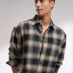 HIGHLANDER Men Comfort Relaxed Fit Cutaway Collar Checked Cotton Casual Shirt-picture-20