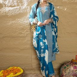 Anouk Women Printed Regular Thread Work Pure Cotton Kurta with Trousers & Dupatta-image-6