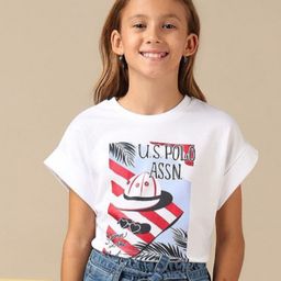 U.S. Polo Assn. Kids Girls Graphic Printed Round Neck Cotton T-shirt-picture-9