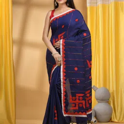 DESH BIDESH Striped Prnted Zari Pure Cotton Saree-image-37