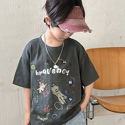 LULU & SKY Boys Printed V-Neck Raw Edge Boxy T-shirt-picture-17
