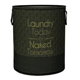 Kuber Industries Black Printed Non-Woven Round Laundry Basket - 45 L-44