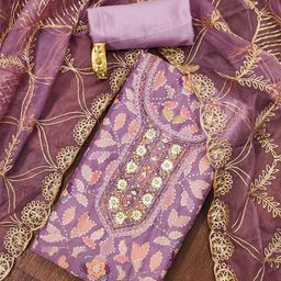 SAINOOR Embroidered Organza Semi-Stitched Dress Material-image-55