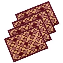 Kuber Industries 4-Pcs Maroon & Beige Hexagon Rectangular Anti-Skid Doormats-1