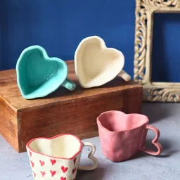 WEAVING HOMES Blue & Cream-Coloured 4 Pieces Printed Ceramic Glossy Mugs 220ml-picture-16