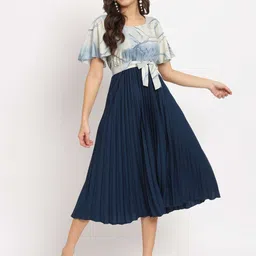 LookShine Women Abstract Print Flared Sleeve Fit and Flare Midi Dress-image-9