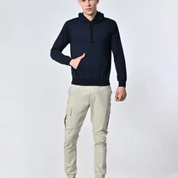 BAESD Men Solid Hood Fleece Pullover Sweatshirt-image-5