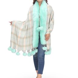 Manra Checked Woollen Fur Ball Winter Shawl-3