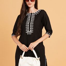 Brownverse Women Embroidered Extended Sleeves Khadi Kurta-picture-22