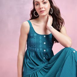 DressBerry Floral Embroidered Tiered Fit & Flare Midi Dress-image-43