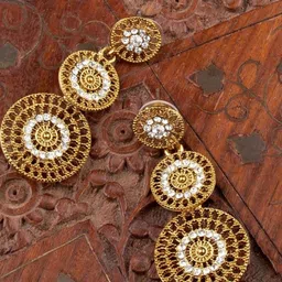 Anouk Gold Plated Rhinestone Studded Contemporary Drop Earrings-image-89