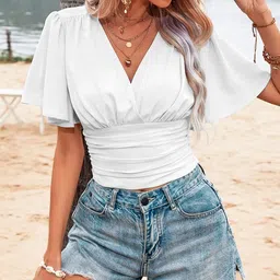 Stylecast X Slyck Puff Sleeve Smocked Crop Top-image-85