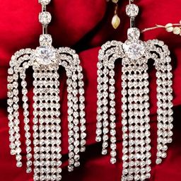 OOMPH Crystals Studded Geometric Shaped Drop Earrings-12