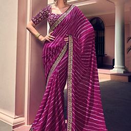 HERE&NOW Leheriya Sequinned Pure Georgette Saree-picture-16