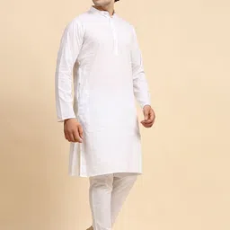 SKAVIJ Band Collar Pure Cotton Kurta With Trousers-picture-41