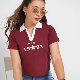 SF JEANS by Pantaloons Women Printed Polo Coller Slim Fit T-Shirts-image-9