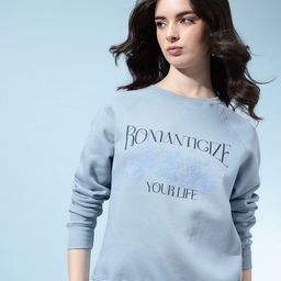 glitchez Typography & Floral Print Raglan Sleeves Relaxed Fit Sweatshirt with Inner Fleece-picture-23
