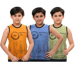 INDIA FASHION FAB Boys Pack Of 3 Typography Printed Round Neck Cotton T-shirts-picture-56