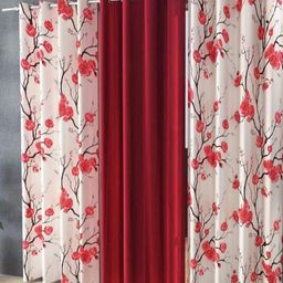 Galaxy Home Decor Maroon & White 3 Pieces Floral Printed Window Curtains-image-46
