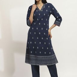 Rangriti Women Floral Printed Regular Pure Cotton Kurta with Trousers-image-44