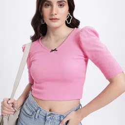 glitchez Ribbed Edge Puff Sleeve Top-image-29