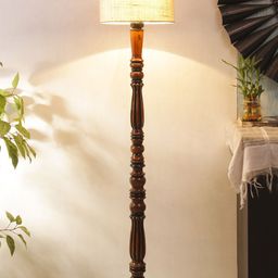 Devansh White & Brown Wooden Floor Lamp With Shade-29