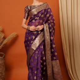yourwish Woven Design Zari Organza Banarasi Saree-image-67