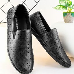 pelle albero Men Leather Perforations Laser Cuts Round Toe Lightweight Espadrilles-image-16
