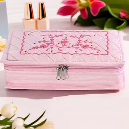 Aura Pink and Red Regular Embroidered 7-Compartments Jewellery Organiser-4