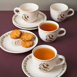 Fabindia Pushp Off White & Green 8 Pieces Floral Printed Ceramic Cups & Saucers Set 180ml-33