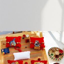 4 Cartoon Wood Rakhi 4.5 Inch Plate Greeting card n Roli-image-91