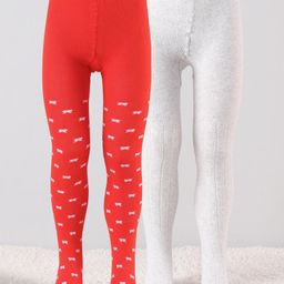Honeyhap Premium Cotton Elastane Footed Tights With Silvadur Antimicrobial Finish Pack of 2 - Red Ecru Mlange-picture-27