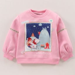 Little Kangaroos Full Sleeves Winter Sweatshirt Christmas Theme Print - Pink-image-46